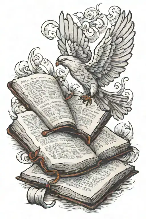 holy spirit flying over an opened bible tattoo design idea