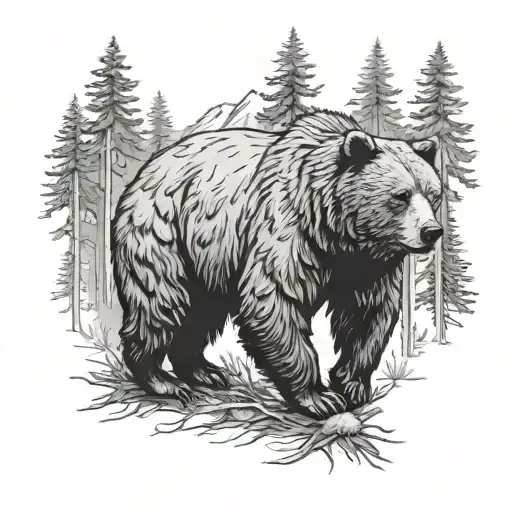 bear in forest tattoo design idea