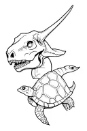 Turtle, dinosaurs with Cow Skull tattoo design idea