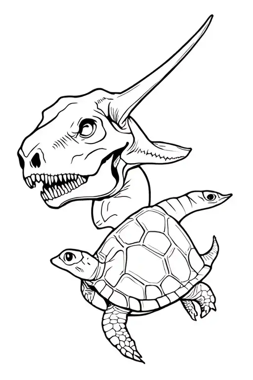 Turtle, dinosaurs with Cow Skull tattoo design idea