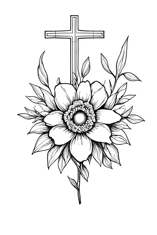 Can you design a fine line tattoo idea representing chronic illness: Lupus, EDS, POTS and include a flower, cross ekg an tattoo design idea