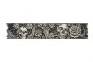 A ruined old wall, roses, tree roots, souls tattoo design idea