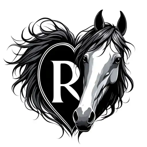 Horse and infinite initial heart p and r tattoo design idea