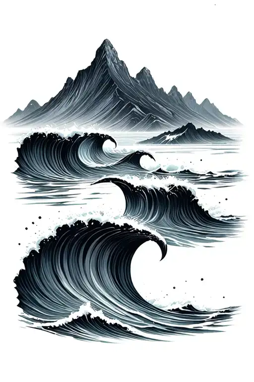 ocean and mountains tattoo design idea