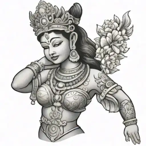Khmer Apsara with eyes closed, holding hands in a praying position tattoo design idea