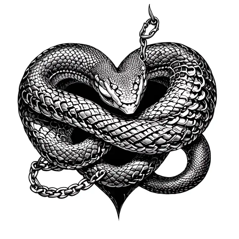 Snake chain heart tattoo design idea