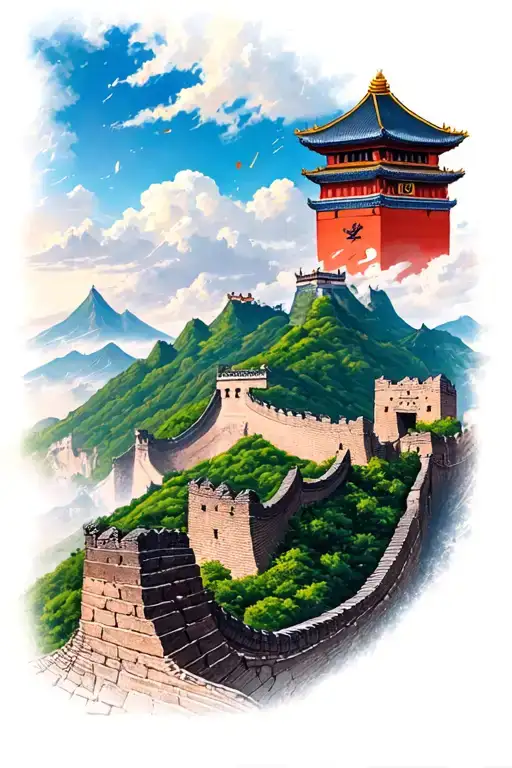 Kürşad and the Great Wall of China Realistic tattoo design idea