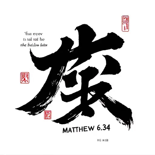 japanese kanji with the bible verse matthew 6:34 tattoo design idea