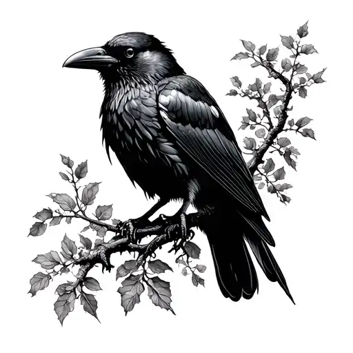 raven perched on thornbush tattoo design idea