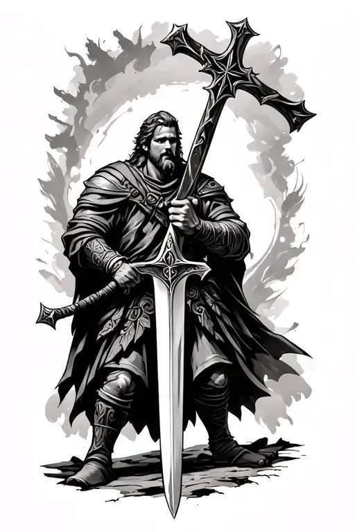 Irish cross warrior wielding a sword tattoo design idea