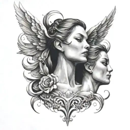 Angel whisper ear neck tattoo design idea