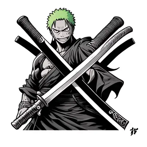 An x throws with the zoro katana of one piece tattoo design idea