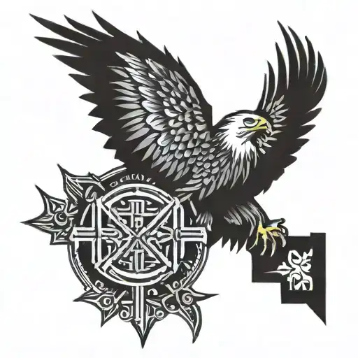 in memory  Roman numerals eagle cross tattoo design idea