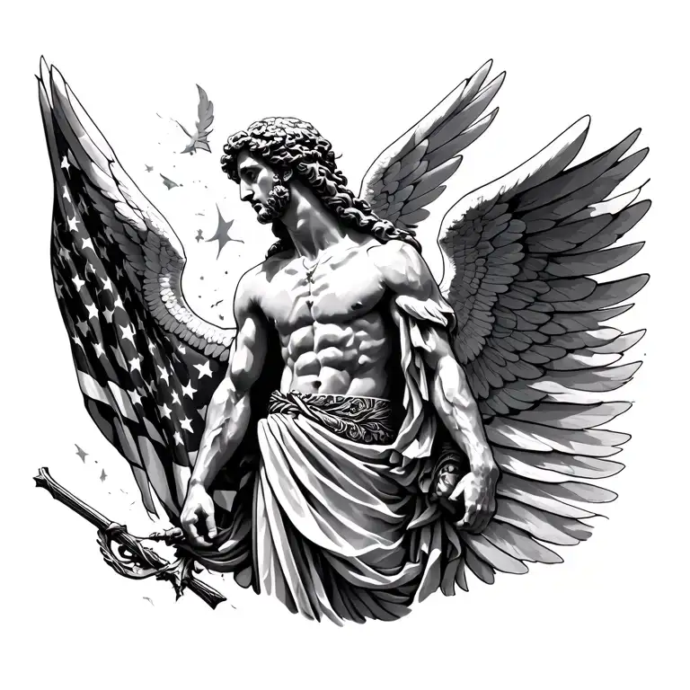biblical archangel Michael/american flag tattoo design idea