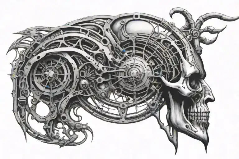 Linear EQ, mechanical elements, H.R Giger, Salvador Dali tattoo design idea