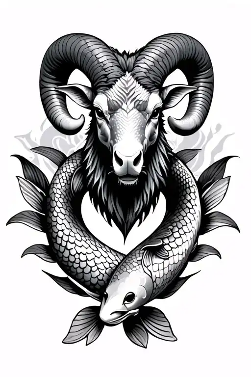 ram with 2 koi fish around it tattoo design idea