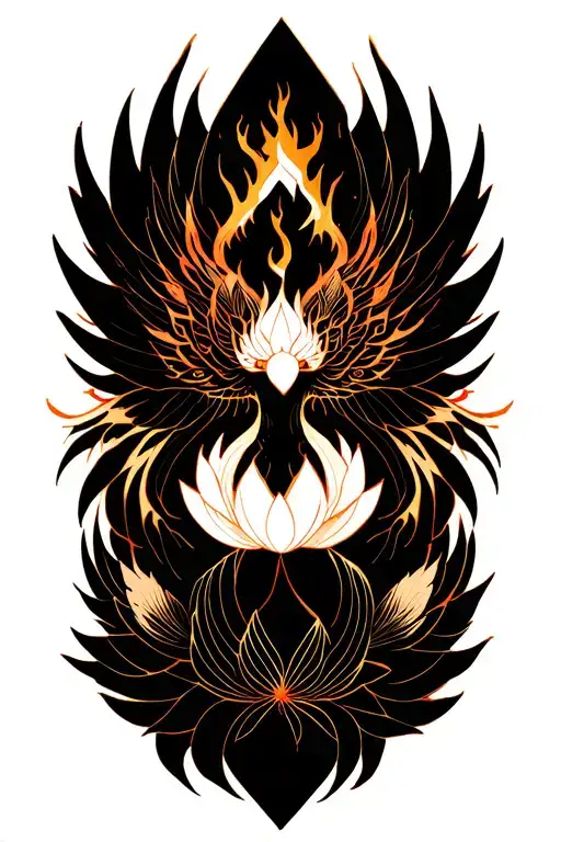 fiery Phoenix rising with lotus flowers tattoo design idea