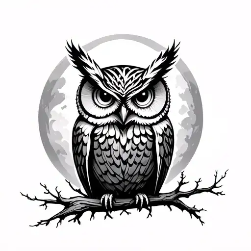 arriving owl, earth signs, pieces of stone, trees tattoo design idea