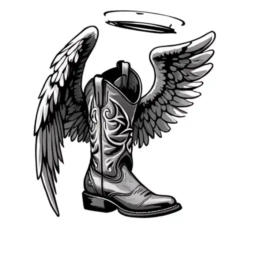 cowboy boot tilted angel halo made tattoo design idea
