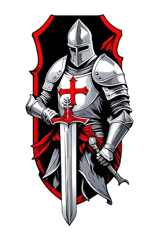 knights templar armor holding a sword tattoo design idea