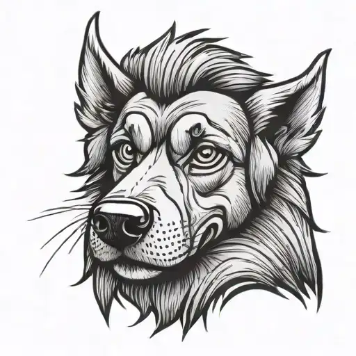 cartoon dog with a huge mullet tattoo design idea