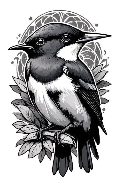 willy wagtail bird intertwined tattoo design idea
