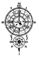 mash of a clock, a compass, the names Saint and Sifa and something symbolizing sons tattoo design idea