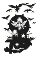city of Memphis, guns money demon and angels flying tattoo design idea
