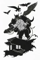 city of Memphis, guns money demon and angels flying tattoo design idea