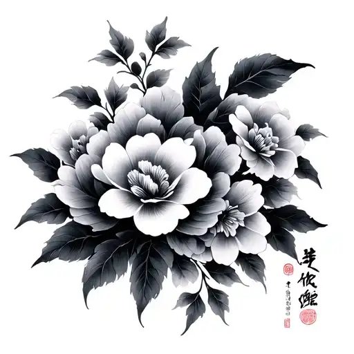 Chinese calligraphy with flowers tattoo design idea