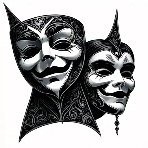 borderline personality disorder theater mask tattoo design idea