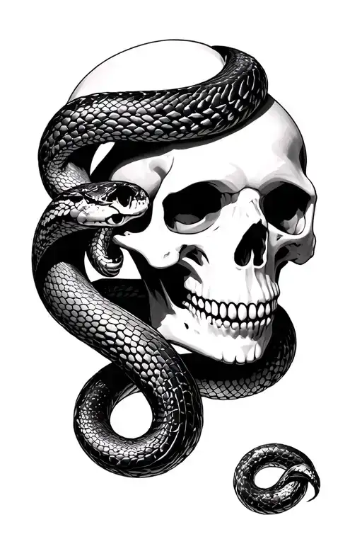 spider,snake wrapping around skull,horror,grief tattoo design idea