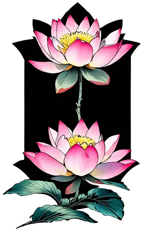 Lotus flower blooming cherry blossom tattoo design idea