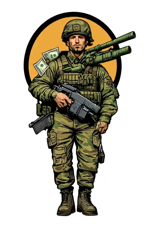 Army with tanks and money tattoo design idea