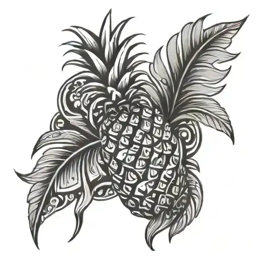 polynesian tribal pattern with pineapple  tattoo design idea