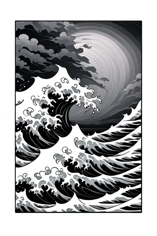 blackout japanese waves calf sized tatto tattoo design idea