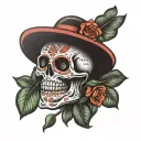 mexican skull wearing tattoo design idea
