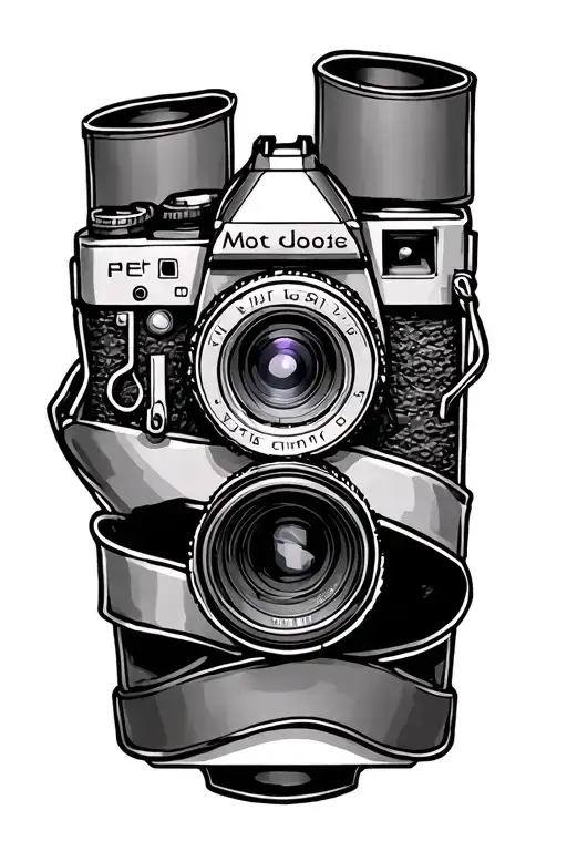 old camera and film wraps around ankle and goes up to thigh tattoo design idea