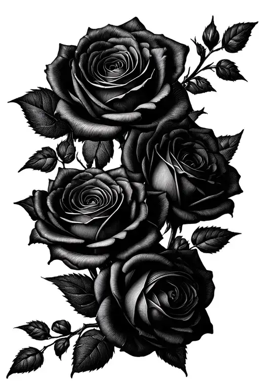 4 black roses intertwined tattoo design idea