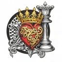 sacred heart crown king queen chess piece tattoo design idea