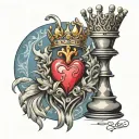sacred heart crown king queen chess piece tattoo design idea