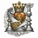 sacred heart crown king queen chess piece tattoo design idea