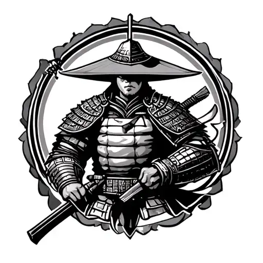 samurai warrior and us marine corps emblem tattoo design idea