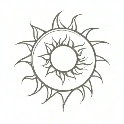 A stylized sun with flowing rays. The sun is half-circular, and the rays are wavy lines that twist and curl around it.  tattoo design idea