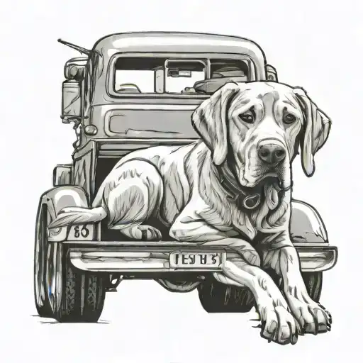 Labrador retriever sitting in truck tattoo design idea