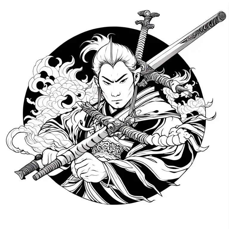 warrior wielding a sword tattoo design idea