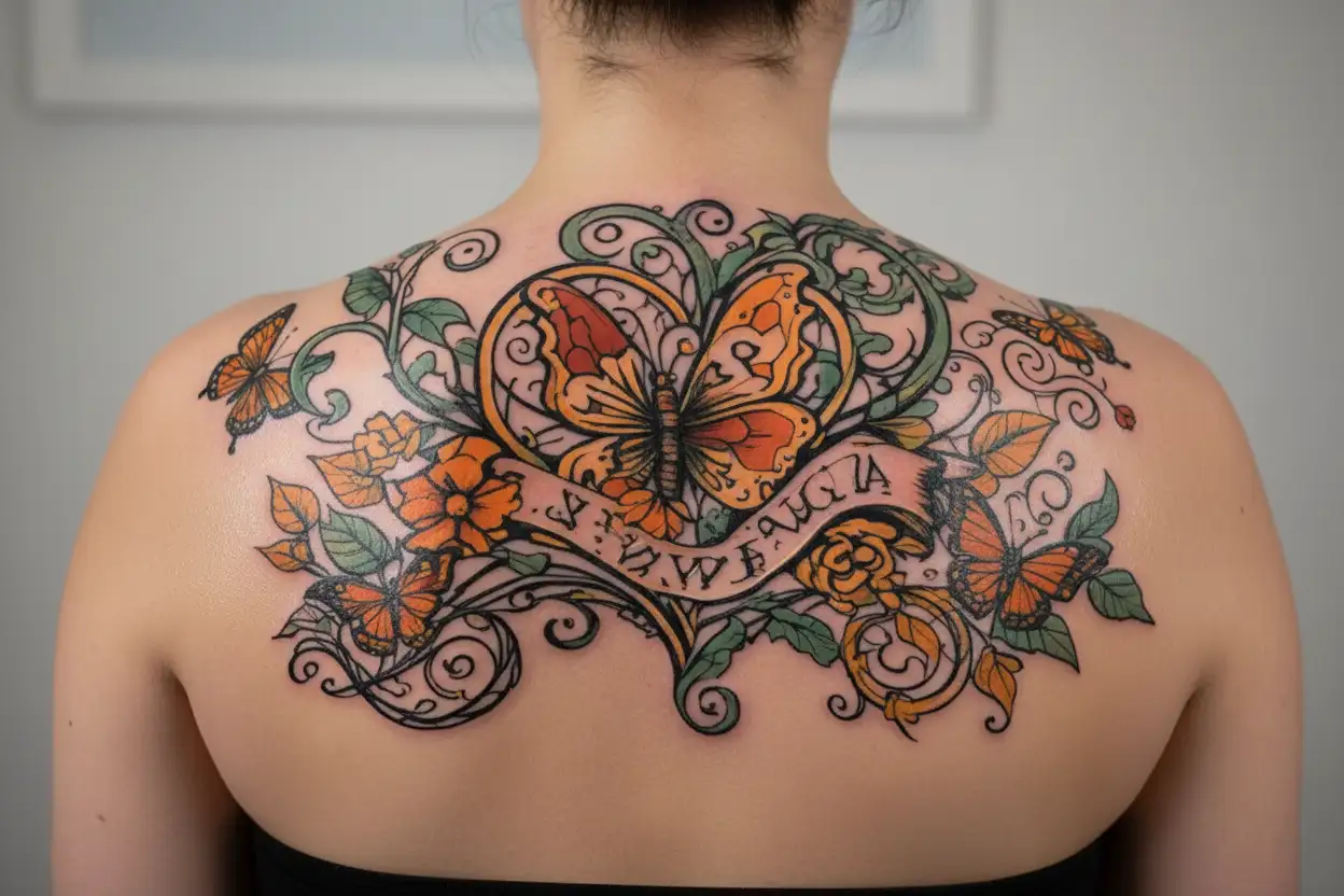 vines heart butterfly include the word always and the numbers 224 tattoo design idea