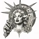 marilyn monroe head on statue liberty with gun tattoo design idea
