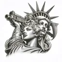 marilyn monroe head on statue liberty with gun tattoo design idea