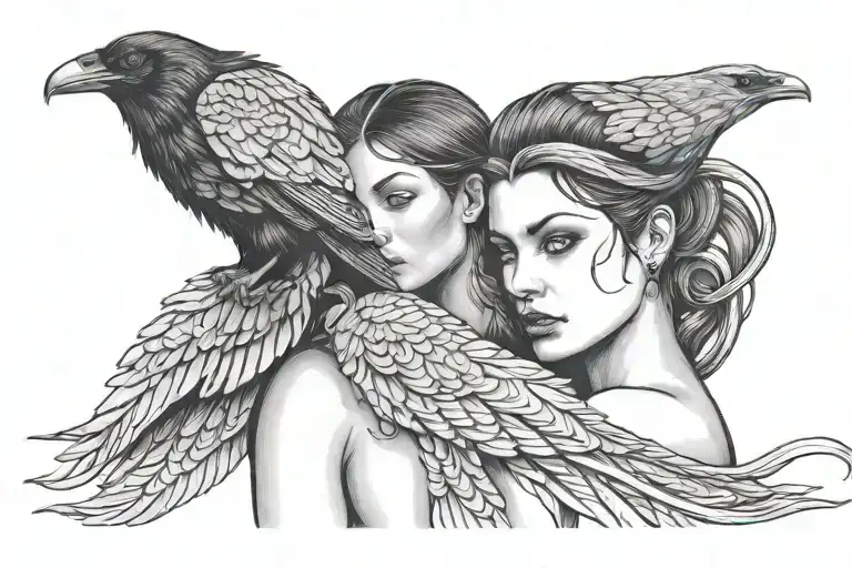 a nake woman with a raven on her shoulder tattoo tattoo design idea